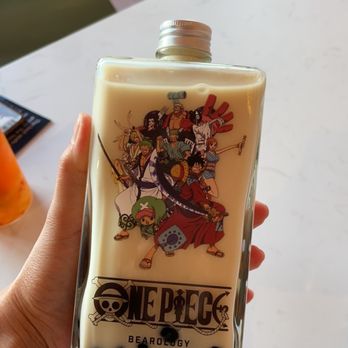 Bearology - Jasmine green milk tea with boba in their special One Piece collab glass flask. Super cool flask and great tea + boba! - Bubble Tea Near Me - Hollywood, California