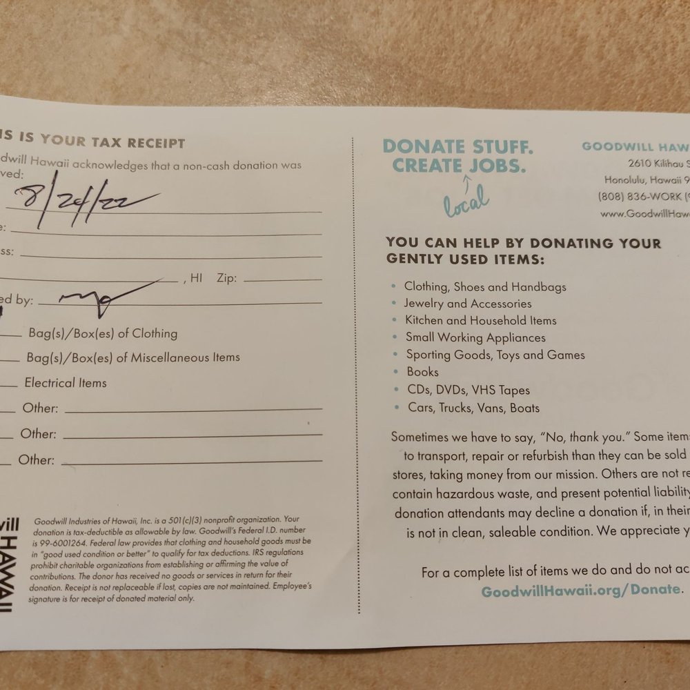 Goodwill Hawaii - Remember to get a receipt for your donation - Donation Center Near Me - Kaneohe, Hawaii Goodwill Hawaii - Remember to get a receipt for your donation - Donation Center Near Me - Kaneohe, Hawaii