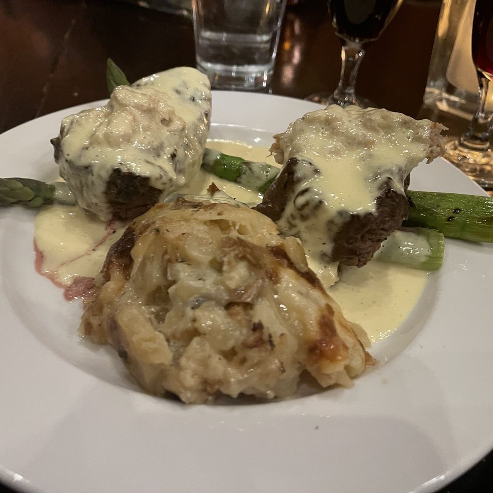 Carvers Steaks & Seafood - Tournedos Oscar with au gratins - Steakhouses Near Me - Sandy, Utah Carvers Steaks & Seafood - Tournedos Oscar with au gratins - Steakhouses Near Me - Sandy, Utah