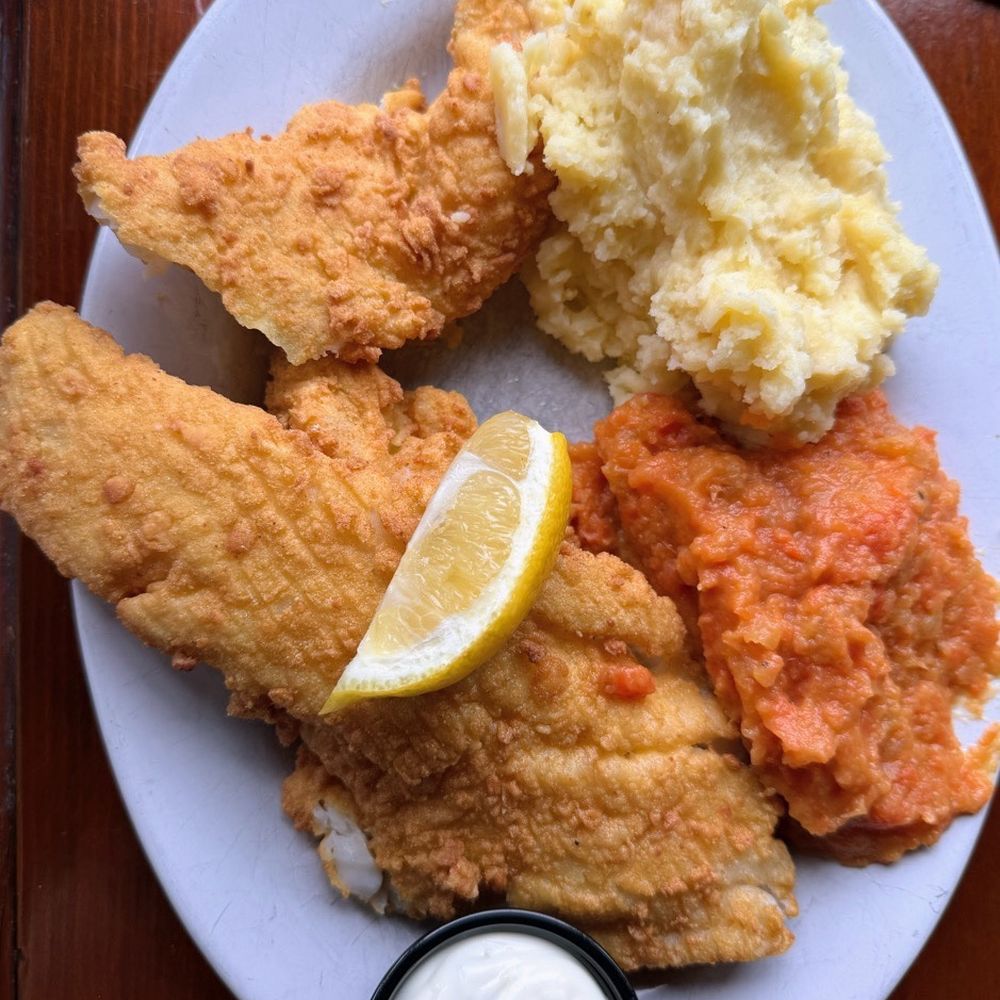 Morrissey's Front Porch - Fried beer battered haddock with mashed potatoes and turnip & carrot $29 - Seafood Near Me - Wolfeboro, New Hampshire Morrissey's Front Porch - Fried beer battered haddock with mashed potatoes and turnip & carrot $29 - Seafood Near Me - Wolfeboro, New Hampshire