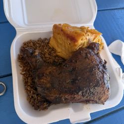 Vinny's food cart and catering - Jerk chicken, rice and peas, macaroni and cheese