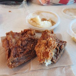 KFC - Kfc burlington. Tiny thight and over cooked/dry. Could do as well at a truck stop.