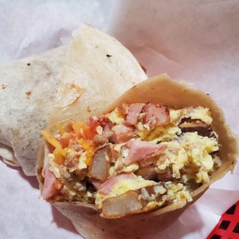 Mandy's Family Restaurant - Breakfast burrito with ham/sausage...packed - American Near Me - Eugene, Oregon