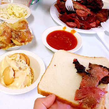 Peters BBQ - Awesome deal of three meat and three side dishes~ enough for two people - Barbeque Near Me - Ellinger, Texas
