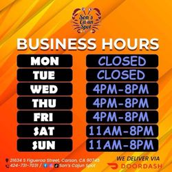 SON'S Cajun Spot - Updated opening hours