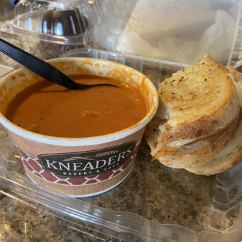 Kneaders Bakery & Cafe - Tomato Bisque soup, and Provolone Muenster cheese melt. - Bakeries Near Me - Henderson, Nevada Kneaders Bakery & Cafe - Tomato Bisque soup, and Provolone Muenster cheese melt. - Bakeries Near Me - Henderson, Nevada