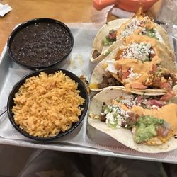 Tortilla Factory A Mexican Kitchen - Whiskey Tacos with rice and black beans