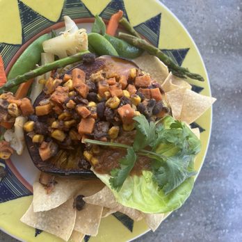 Hunt & Gather Restaurant - Vegan roasted squash with vegetables - New American Near Me - Torrey, Utah Hunt & Gather Restaurant - Vegan roasted squash with vegetables - New American Near Me - Torrey, Utah