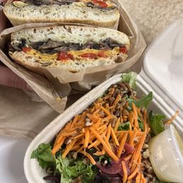 Vegetarian Mushroom and Artichoke Cheesesteak Sandwich with Lemon Tree Co Salad Vegetarian Mushroom and Artichoke Cheesesteak Sandwich with Lemon Tree Co Salad