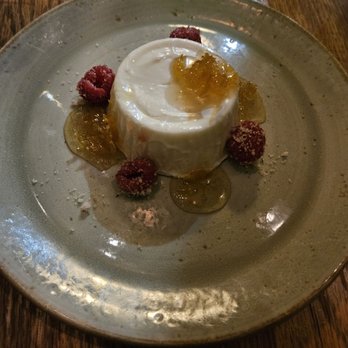 Metropolis - Panna Cotta with lemon marmalade and raspberries - New American Near Me - Boston, Massachusetts