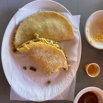 Mexico Lindo Restaurants - Two breakfast tacos in soft, thick, freshly made corn tortillas. I couldn't finish them both. - Mexican Near Me - San Antonio, Texas