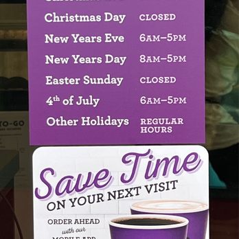 PJ's Coffee - a sign for the holiday hours - Coffee & Tea Near Me - Mobile, Alabama PJ's Coffee - a sign for the holiday hours - Coffee & Tea Near Me - Mobile, Alabama