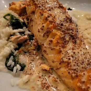 Rusticucina - Salmon with spinach risotto with a chardonnay mustard honey cream sauce - Italian Near Me - San Diego, California