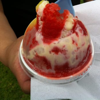 Get Shaved Truck - Monkey  Brains - Strawberry & Banana on Vanilla Ice Cream with Condensed Milk - Food Trucks Near Me