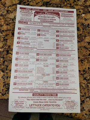 Menu photo 8 Frank's Philadelphia Costa Mesa, CA