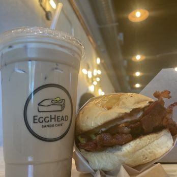 Egghead Sando Cafe - BEC and their Cafe Latte iced - Breakfast & Brunch Near Me - San Jose, California