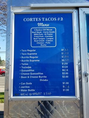 Menu photo 1 Cortes Tacos Merced, CA