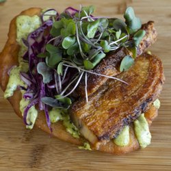 The Eating - Pork Belly over Langos (Hungarian Fry Bread)