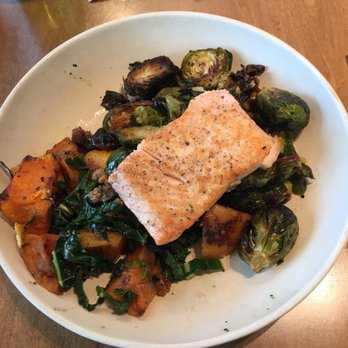 Flower Child - Salmon with Brussels & Squash - Salad Near Me - Charlotte, North Carolina Flower Child - Salmon with Brussels & Squash - Salad Near Me - Charlotte, North Carolina