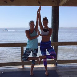 Southport Yoga Dock - Saturday's instructor, Carol & I.