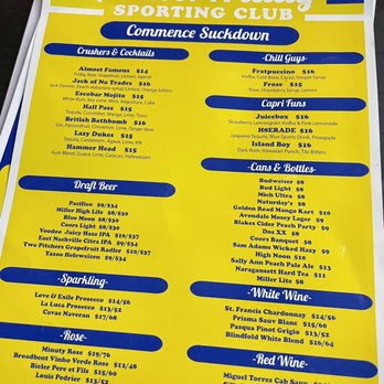 Almost Friday Sporting Club - Drink Menu - New American Near Me - Nashville, Tennessee