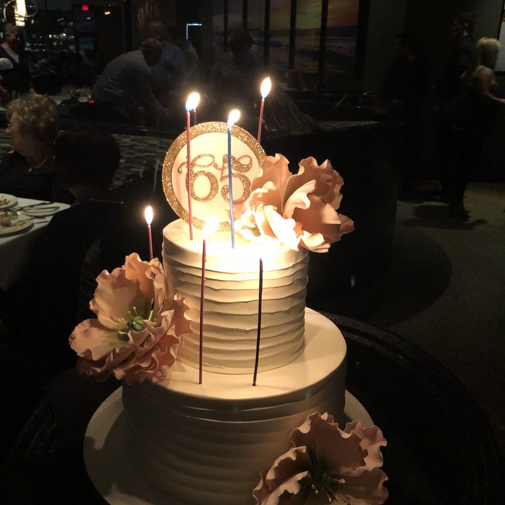Sweet Sisters - a three tiered cake with lit candles - Custom Cakes Near Me Sweet Sisters - a three tiered cake with lit candles - Custom Cakes Near Me