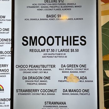 Wailua Shave Ice - Smoothie and Acai Bowl menu - Shaved Ice Near Me - Kapaa, Hawaii