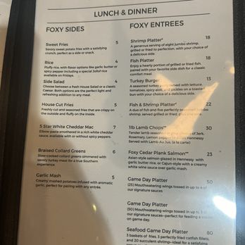 The Fox Trap Restaurant & Lounge - Entree/Sides menu - Cocktail Bars Near Me - Houston, Texas