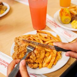 Golden Corral - Crispy, juicy, golden perfection. Our fried chicken with seasoned fries and a strawberry lemonade is a crowd favorite for a reason.
