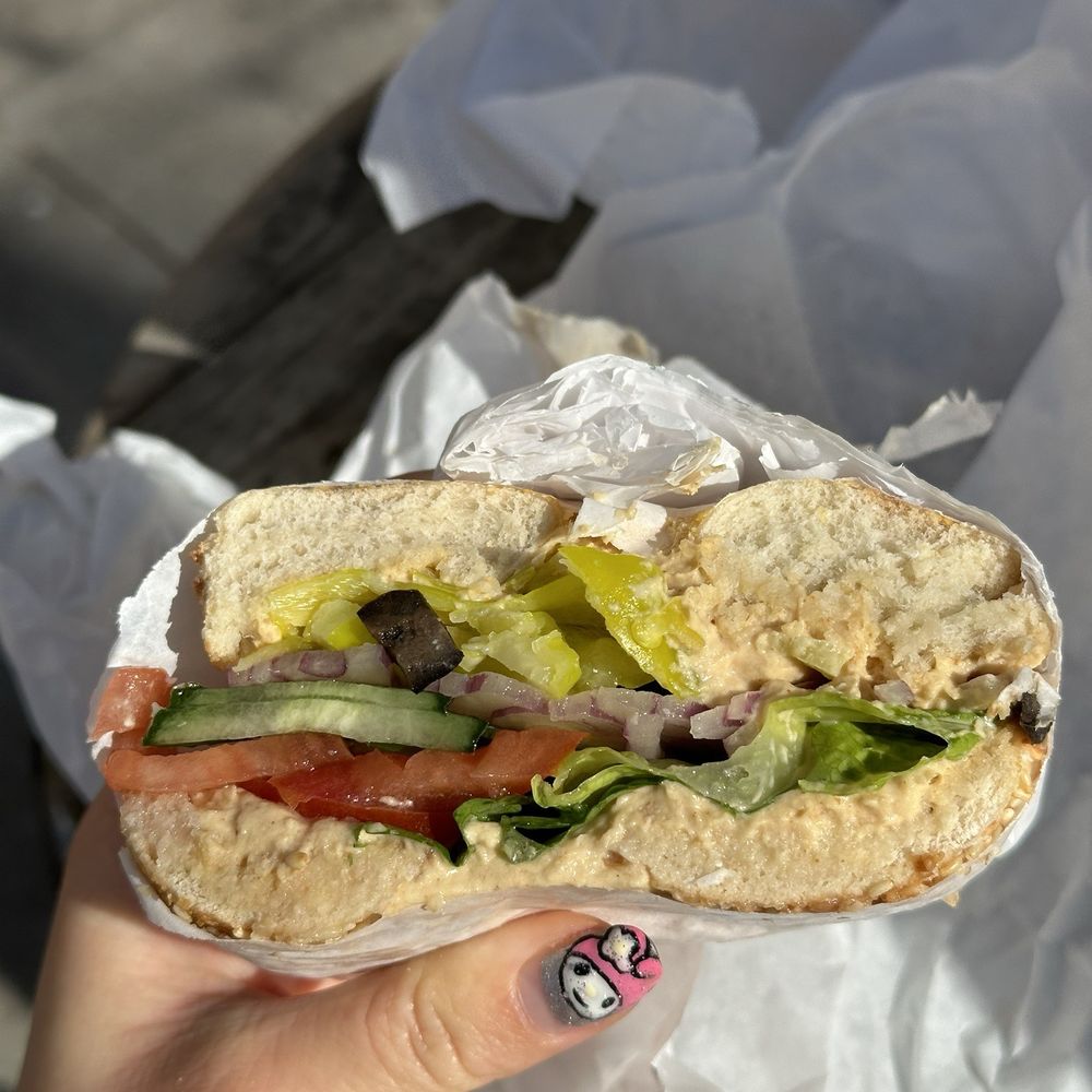 Simple Pleasures Cafe - Veggie and hummus bagel - Bagels Near Me - San Francisco, California Simple Pleasures Cafe - Veggie and hummus bagel - Bagels Near Me - San Francisco, California