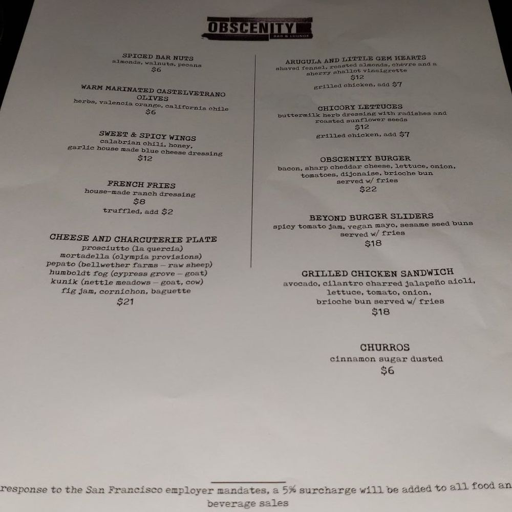 Obscenity Bar - Food menu - Lounges Near Me - San Francisco, California Obscenity Bar - Food menu - Lounges Near Me - San Francisco, California