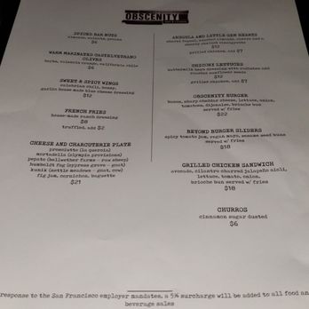 Obscenity Bar - Food menu - Lounges Near Me - San Francisco, California