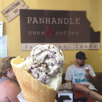 Panhandle Cone & Coffee - Orange with Dark Chocolate Freckles and Wildflower Honey Lavender (my favorite) in a waffle cone! - Coffee & Tea Near Me - Sandpoint, Idaho
