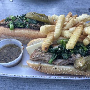 Stinger’s Waterfront - Roast Pork Italiano Sandwich with Long Hots and Krinkle Cut Fries. - American Near Me - Ridley Park, Pennsylvania Stinger’s Waterfront - Roast Pork Italiano Sandwich with Long Hots and Krinkle Cut Fries. - American Near Me - Ridley Park, Pennsylvania