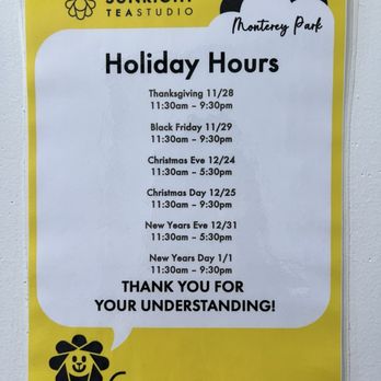 Sunright Tea Studio - Monterey Park - Holiday hours 2024 - Bubble Tea Near Me - Monterey Park, California Sunright Tea Studio - Monterey Park - Holiday hours 2024 - Bubble Tea Near Me - Monterey Park, California