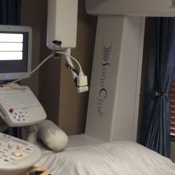 SonoBreasts - Sonocine machine with ultrasound transducer attached to arm of machine - Ultrasound Imaging Centers Near Me - Los Angeles, California