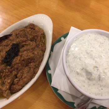 Hatam Restaurant - Mast I khiyar (cucumber/yogurt) and borani (roasted eggplant) appetizers - Persian/Iranian Near Me - Anaheim, California Hatam Restaurant - Mast I khiyar (cucumber/yogurt) and borani (roasted eggplant) appetizers - Persian/Iranian Near Me - Anaheim, California