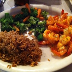Shrimp with dirty rice and veggies