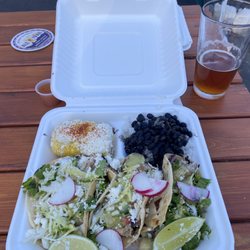 Barbacoa - Fish taco plate with corn and black bean/rice.