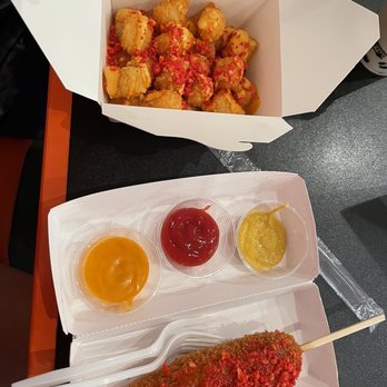 Two Hands Corn Dogs - Hot Cheetos and spicy tots - Hot Dogs Near Me - Houston, Texas Two Hands Corn Dogs - Hot Cheetos and spicy tots - Hot Dogs Near Me - Houston, Texas