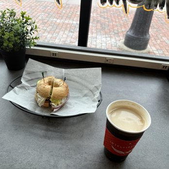 Barb City Bagels - Latte And The Vegetable Sandwich - Bagels Near Me - Dekalb, Illinois Barb City Bagels - Latte And The Vegetable Sandwich - Bagels Near Me - Dekalb, Illinois