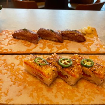 Minami Toronto - Salmon Oshi and Wagu tenderloin nigiri - Japanese Near Me - Toronto, Ontario Minami Toronto - Salmon Oshi and Wagu tenderloin nigiri - Japanese Near Me - Toronto, Ontario