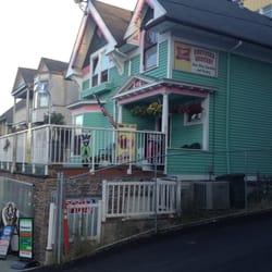 The store is in the basement of this beautiful old house!