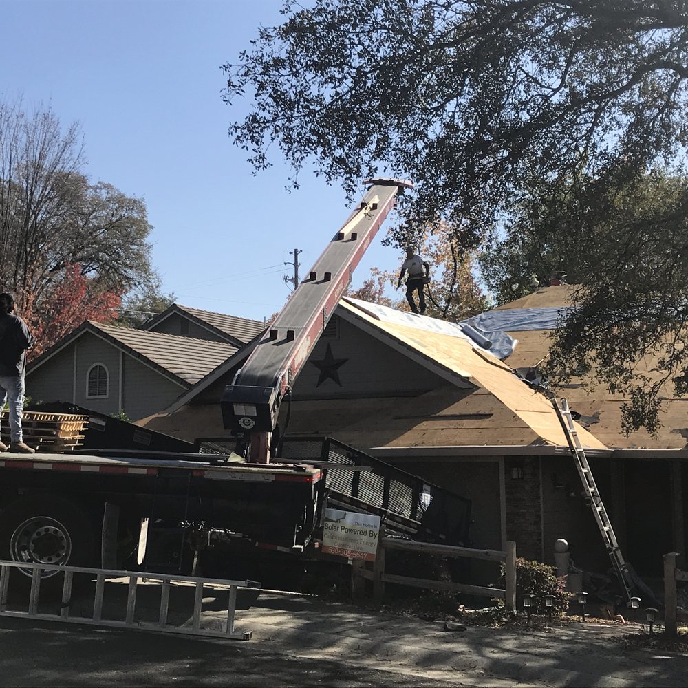5 Star Roofing - Quality materials being loaded to roof. - Roofing Near Me - Rocklin, California 5 Star Roofing - Quality materials being loaded to roof. - Roofing Near Me - Rocklin, California