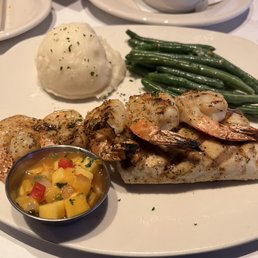 Mahi Mahi & Shrimp with garlic mashed potatoes and green beans