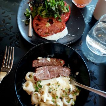 Palm Palm - Truffle spaghettioes with some of hubby's steak, his heirloom tomato salad is in the background - Bars Near Me - Pittsburgh, Pennsylvania