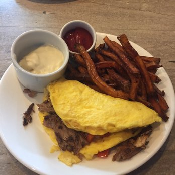 The Order Food & Drink - Duck confit omelette with sweet potato fries and duck confit gravy - Cocktail Bars Near Me - Springfield, Missouri