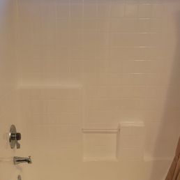Good as new shower thanks to A Bath-Brite. Good as new shower thanks to A Bath-Brite.
