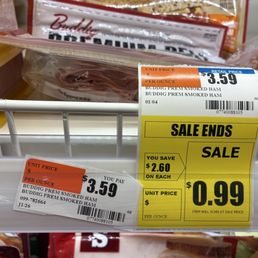 Sale signage that's clearly states .99 per package. Sale signage that's clearly states .99 per package.
