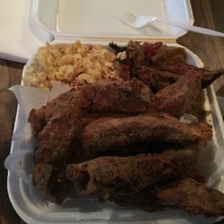 Ermajeans Southern Cuisine Restaurant & Catering' - Fried ribs, cabbage and Mac & cheese.